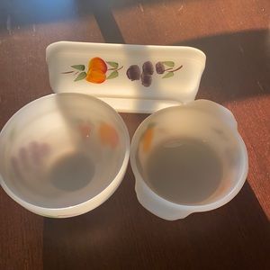 3 Peach and Grape Vintage Fire King bowls